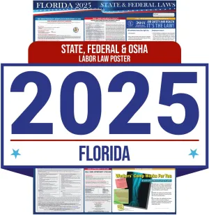 2025 Florida State and Federal Labor Law Poster - OSHA Workplace Compliant - Mandatory Regulations Posting for Employees - All in One Required Compliance Posting 16" x 40" Laminated (English)