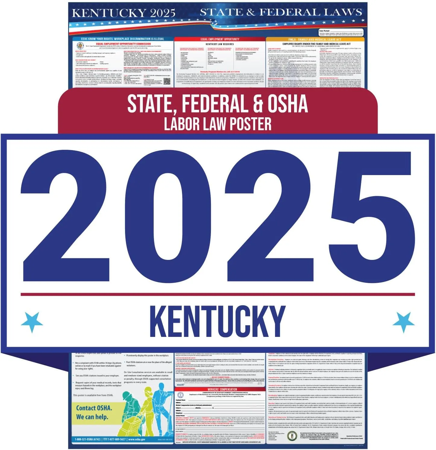 2025 Kentucky State and Federal Labor Law Poster - OSHA Workplace Compliant - Mandatory Regulations Posting for Employees - All in One Required Compliance Posting 16" x 40" - Laminated
