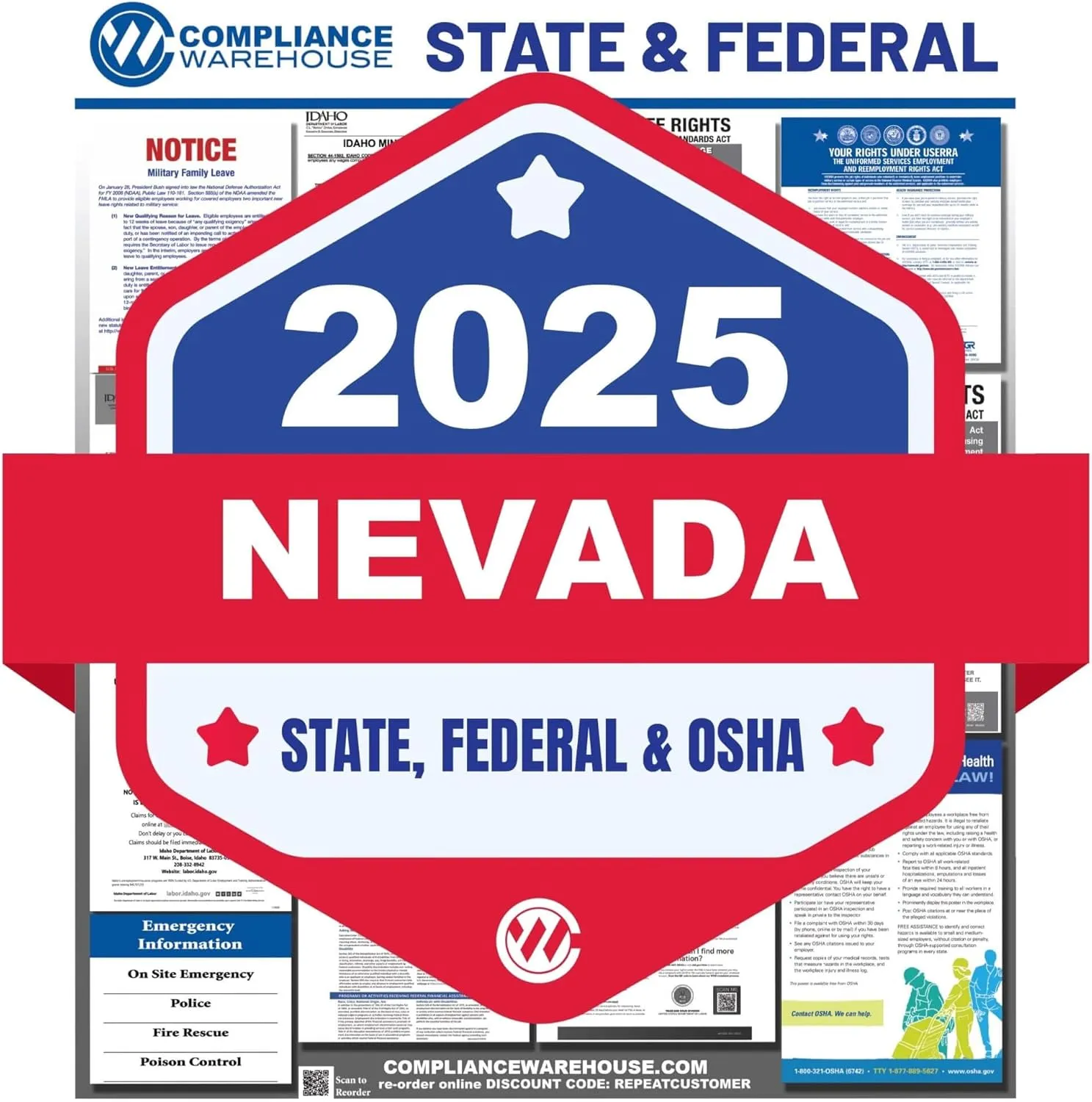 2025 Nevada NV State and Federal Labor Law Poster for Workplace Compliance, Laminated