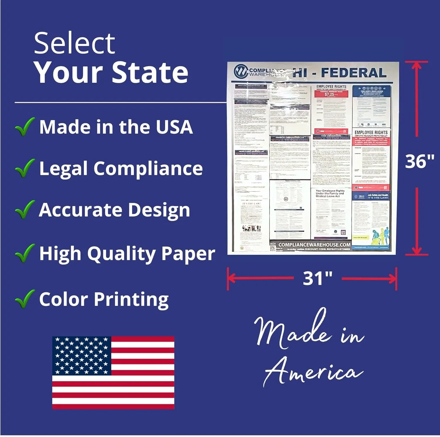 2025 Nevada NV State and Federal Labor Law Poster for Workplace Compliance, Laminated