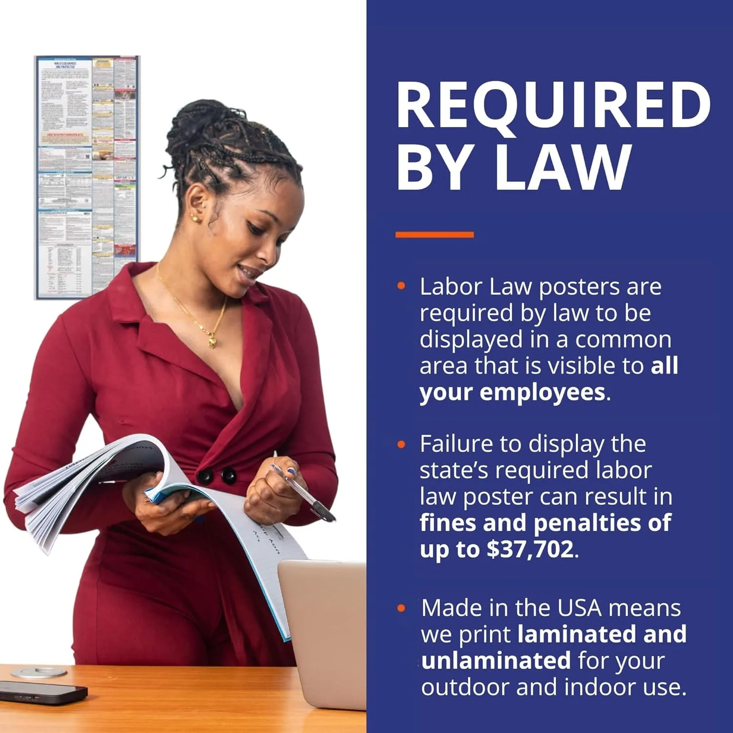 2025 Nevada NV State and Federal Labor Law Poster for Workplace Compliance, Laminated