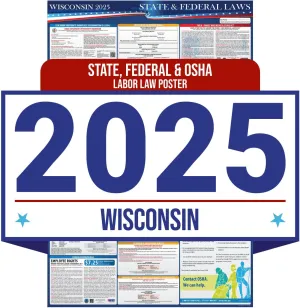 2025 Wisconsin State and Federal Labor Law Poster - OSHA Workplace Compliant - Mandatory Regulations Posting for Employees - All in One Required Compliance Posting 16" x 40" - Laminated (English)
