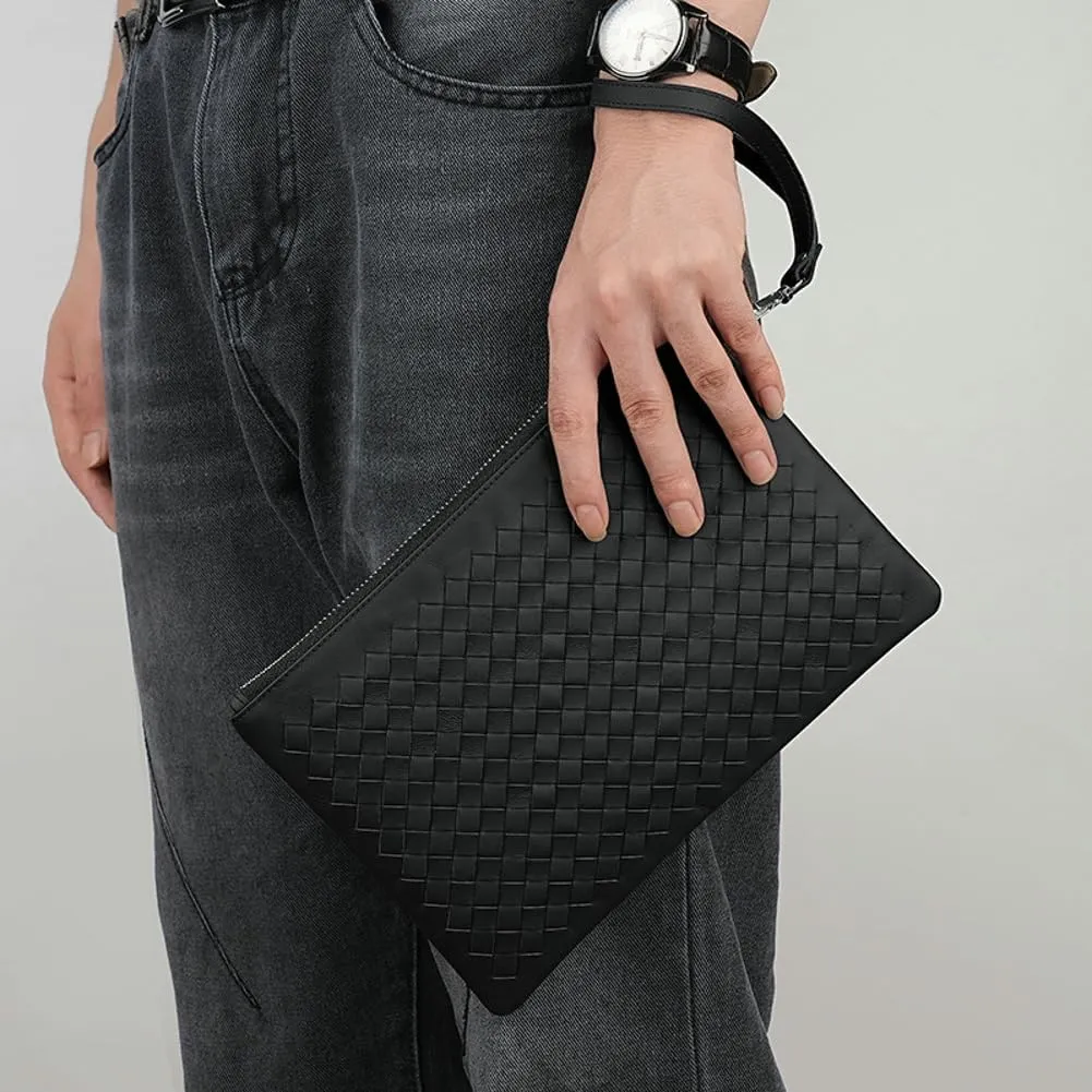 2025 Woven Clutch Purse for Men Women Handwoven Leather Tote Bag Large Wrist Bag Braided Top-Handle Handbag Clutch Wallet