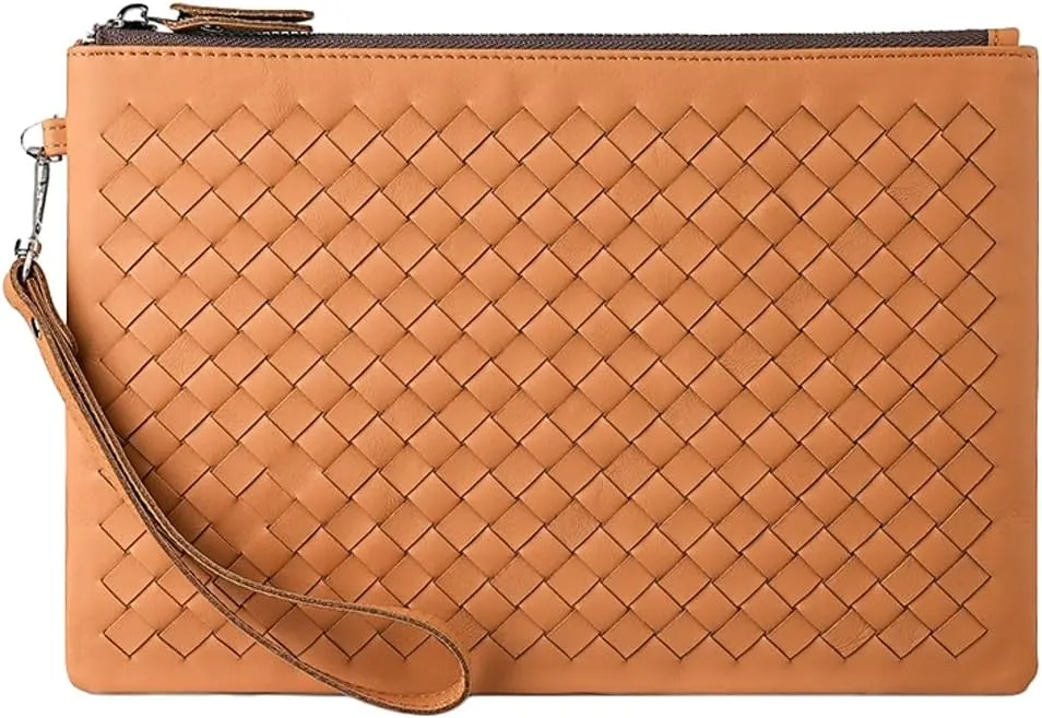 2025 Woven Clutch Purse for Men Women Handwoven Leather Tote Bag Large Wrist Bag Braided Top-Handle Handbag Clutch Wallet