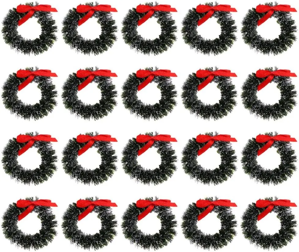 20pcs Mini Wreaths Decorative Hanging Ornaments for Dollhouse Xmas Decor Premium Quality Miniature Garland for Box Home Decoration