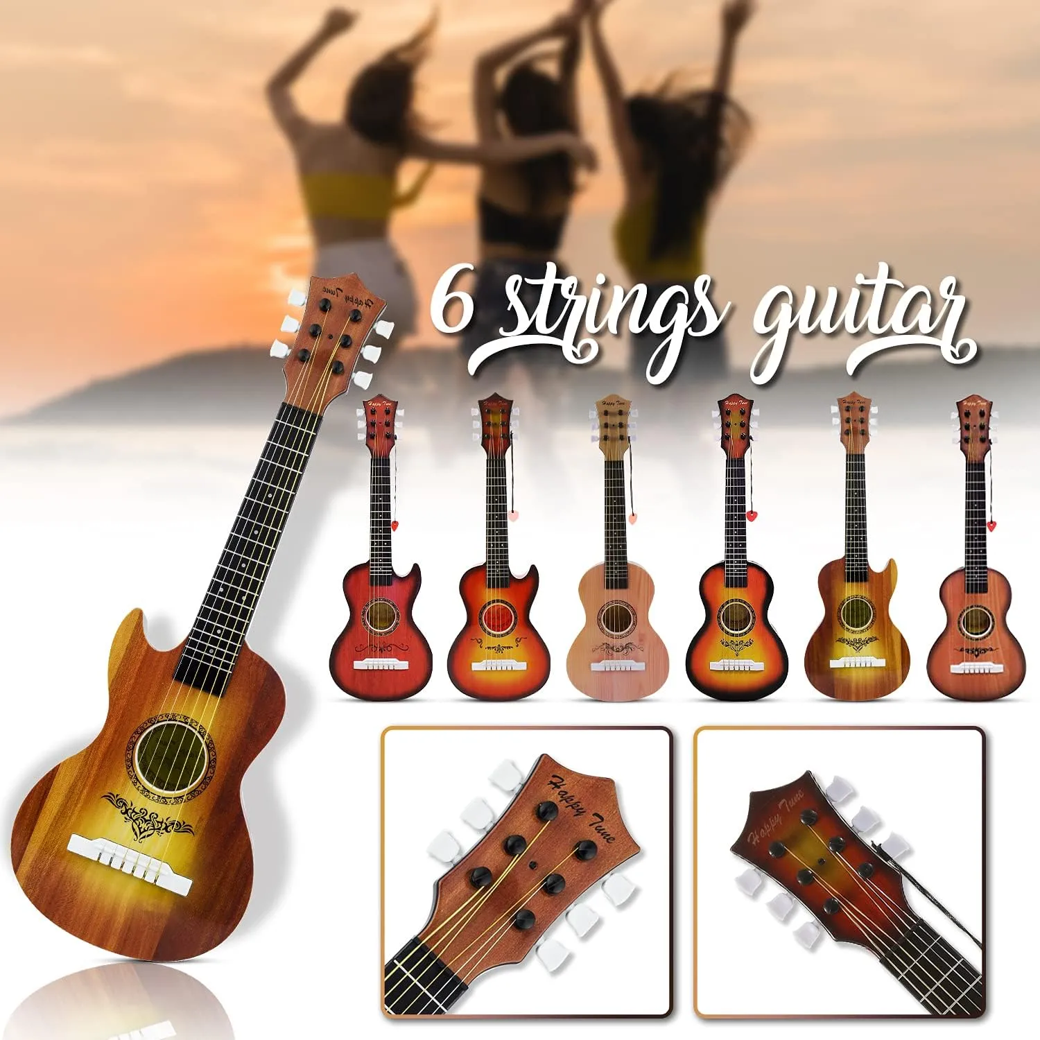23" Acoustic Guitar, Kids 6 String Toy Guitar - Realistic Steel Strings - Beginner Practice First Musical Instrument for Children, Toddlers (Amber Sunburst)