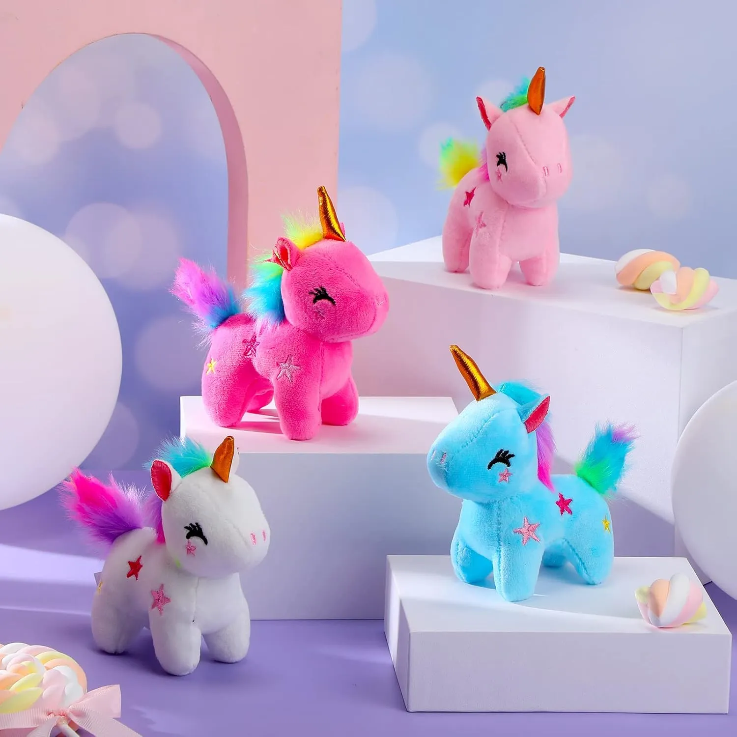 24 Pcs Mini Plush Unicorn Stuffed Animals Unicorn Party Favors Bulk Toys DIY Plush Keychain Small Stuffed Animal for Basket Stuffers Classroom Birthday Wedding Party Gift