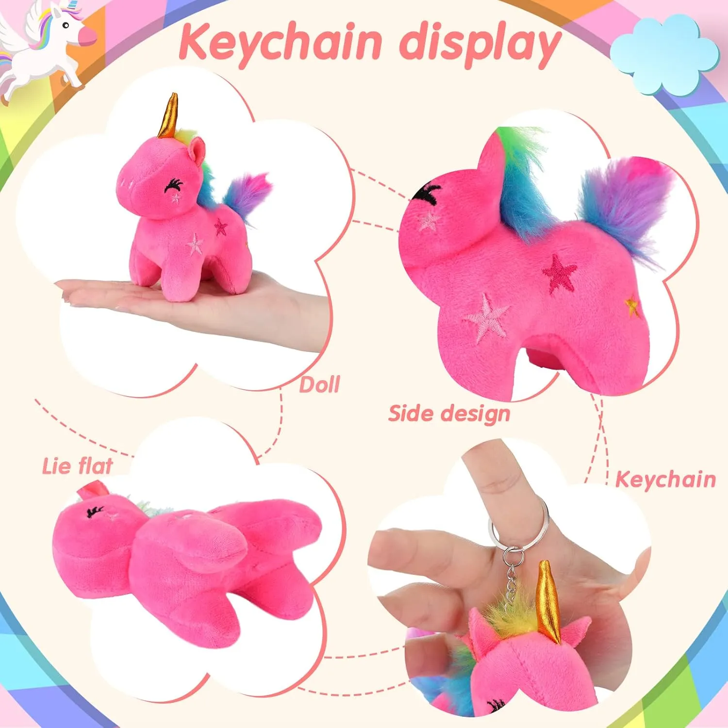24 Pcs Mini Plush Unicorn Stuffed Animals Unicorn Party Favors Bulk Toys DIY Plush Keychain Small Stuffed Animal for Basket Stuffers Classroom Birthday Wedding Party Gift