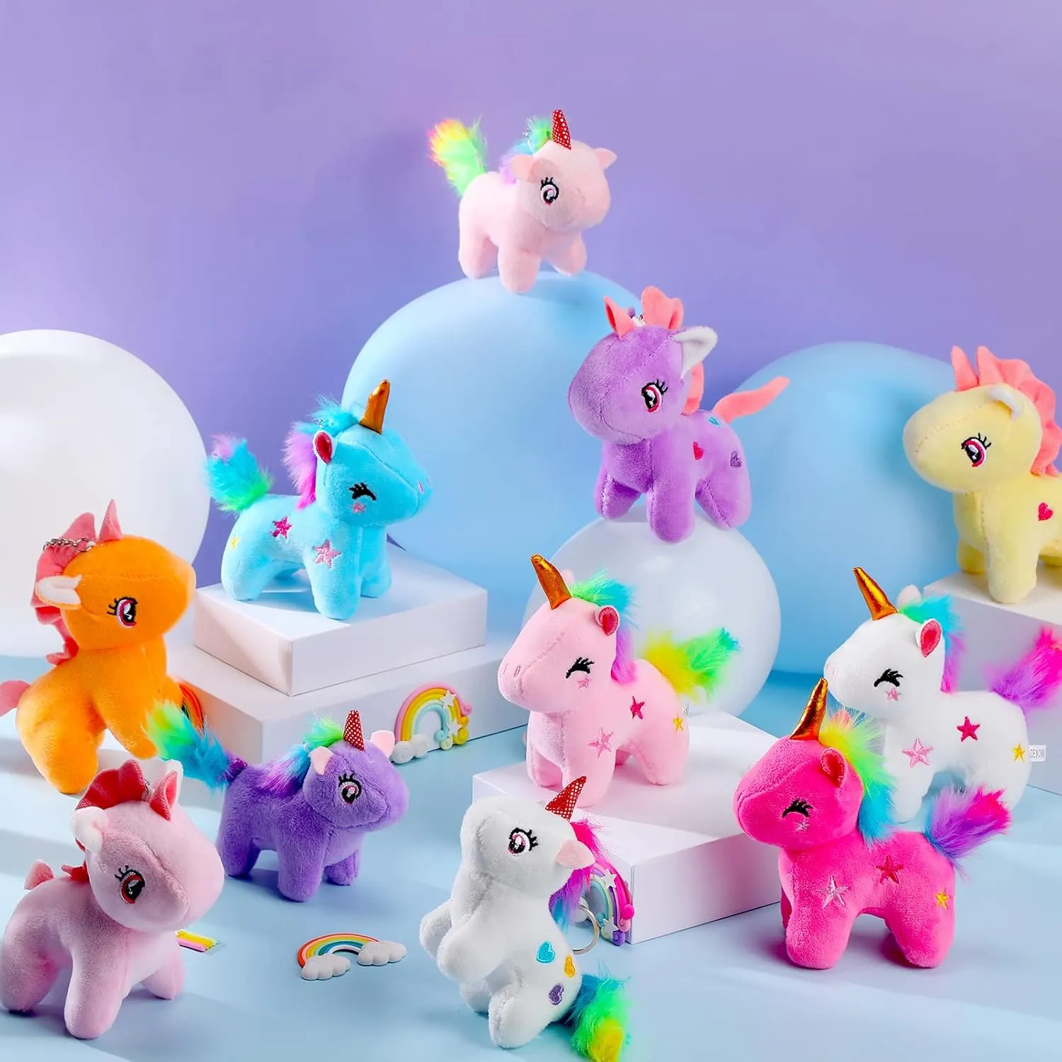 24 Pcs Mini Plush Unicorn Stuffed Animals Unicorn Party Favors Bulk Toys DIY Plush Keychain Small Stuffed Animal for Basket Stuffers Classroom Birthday Wedding Party Gift