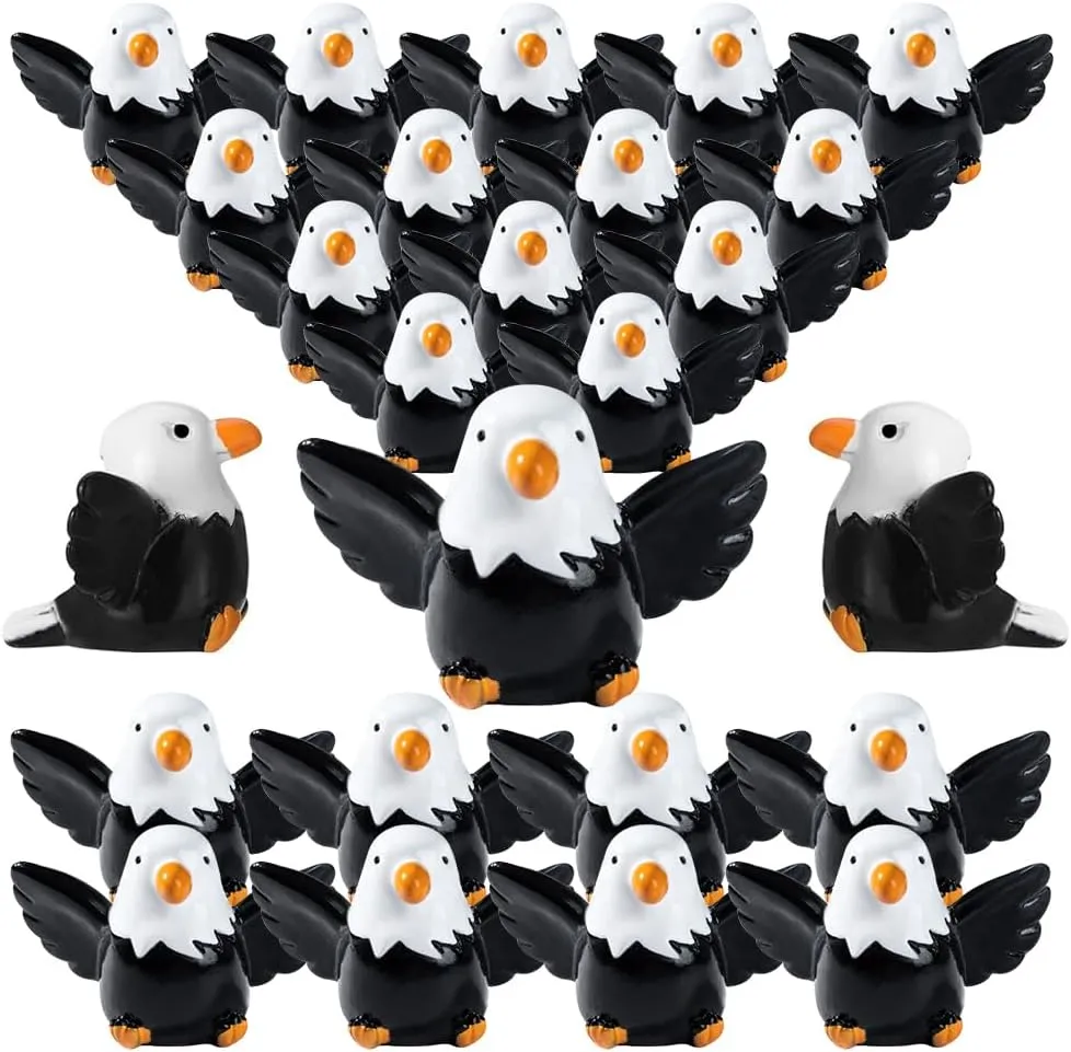 24 Pcs Mini Resin Bald Eagle,Patriotic Bald Eagle Bird Figurines,Wildlife American Bald Eagle Toy Figure,Ornaments for Independence Day Party Outdoor Lawn Garden