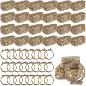 24 Pcs Western Themed Party Decorations 12 Mini Decorative Hay Bales with 12 Twisted Hemp Rope for Cowboy Table Centerpieces Horse Rodeo Fall Harvest Craft, 1.2 x 2.6 x 1.2 Inch Each