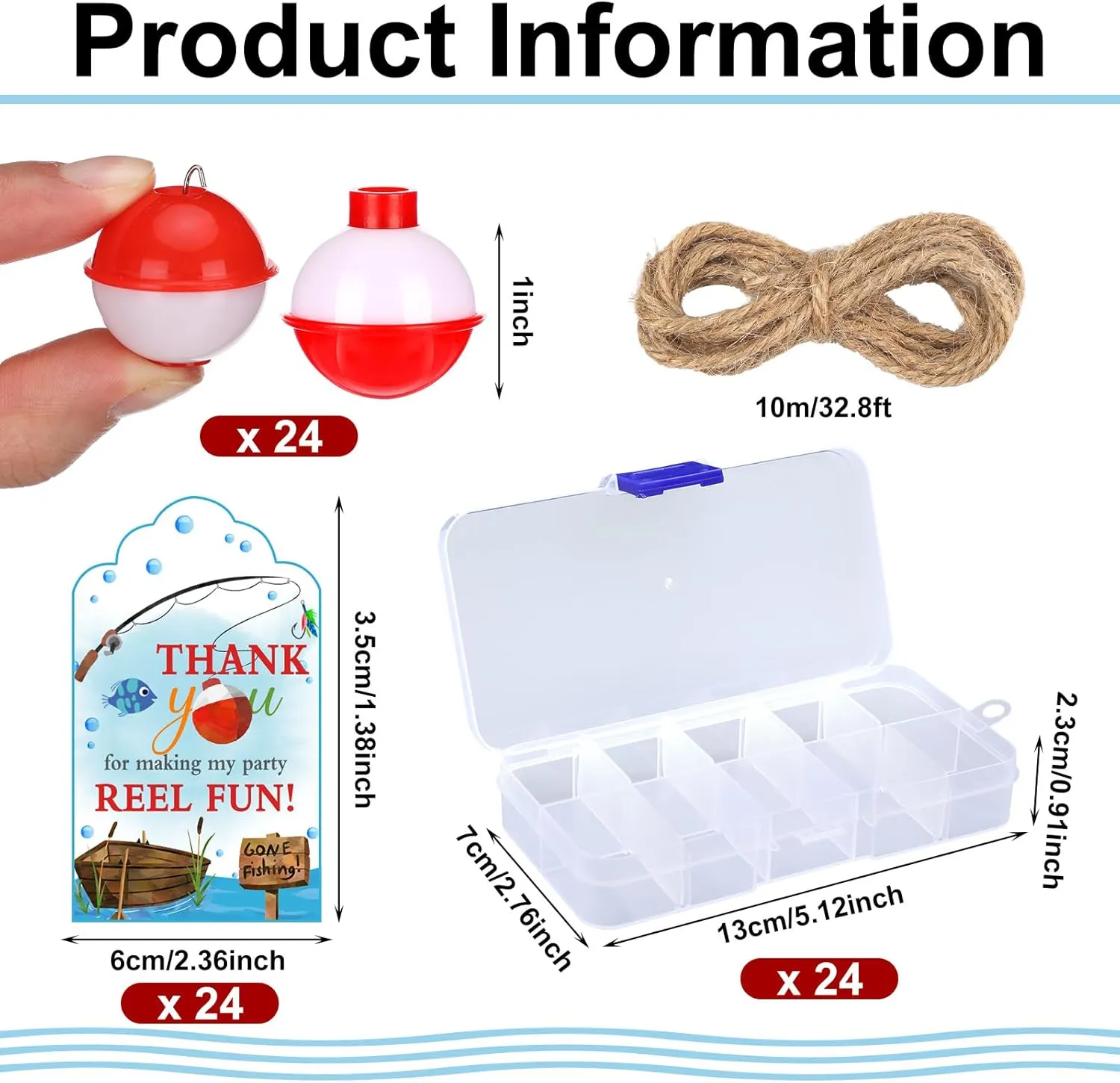 24 Sets 48 Sets Fishing Party Favors Candy Little Tackle Boxes with 48 Red White Floater 48 Thank You Cards for Making My Reel Fun Fishing Theme Party Decorations