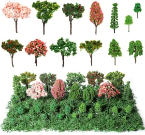 28 Pcs Tiny Model Trees with 40g Faux Green Moss, 0.79-3.15'' Diorama Trees Grass Mini Fake Miniature Trees Diorama Materials Kit for Diorama Box Craft Model Train Fairy Village