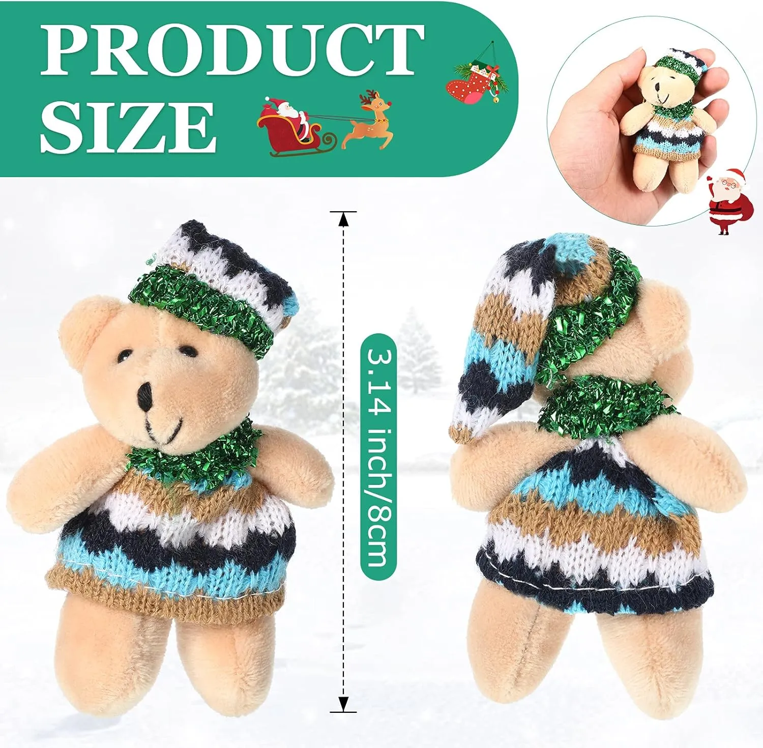 28 Pieces 3 Inches Christmas Joint Mini Bear Stuffed Animal Plush Toy Small Bear Doll Christmas Tree Decorations Christmas Stockings Birthday Cake Wedding Valentines Party Favors Key Chain