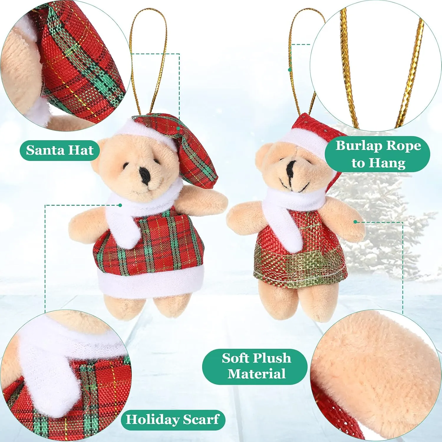 28 Pieces 3 Inches Christmas Joint Mini Bear Stuffed Animal Plush Toy Small Bear Doll Christmas Tree Decorations Christmas Stockings Birthday Cake Wedding Valentines Party Favors Key Chain