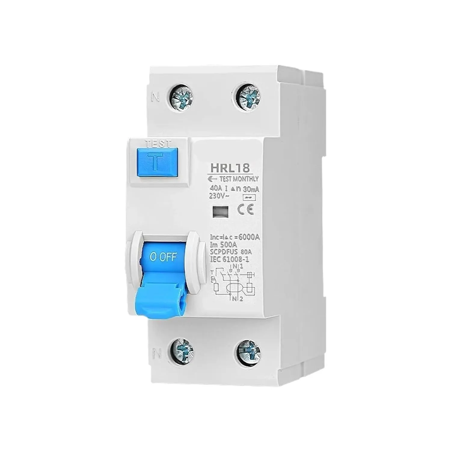 2P Electromagnetic Residual Current Circuit Breaker 10/30/100/300mA Type AC RCCB RCD ELCB Differential Breaker Safety Switch for(300mA,6A)