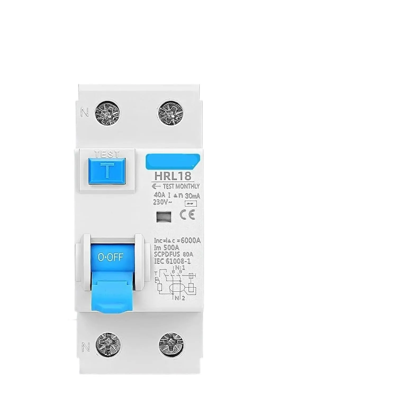 2P Electromagnetic Residual Current Circuit Breaker 10/30/100/300mA Type AC RCCB RCD ELCB Differential Breaker Safety Switch for(300mA,6A)