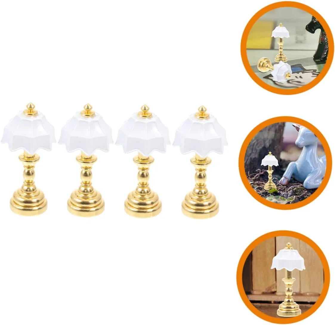 2sets Cute Miniature Lamp for Doll House Decorative Mini Desk Light Model for Boys and Girls' Room Decor 4pcs*2