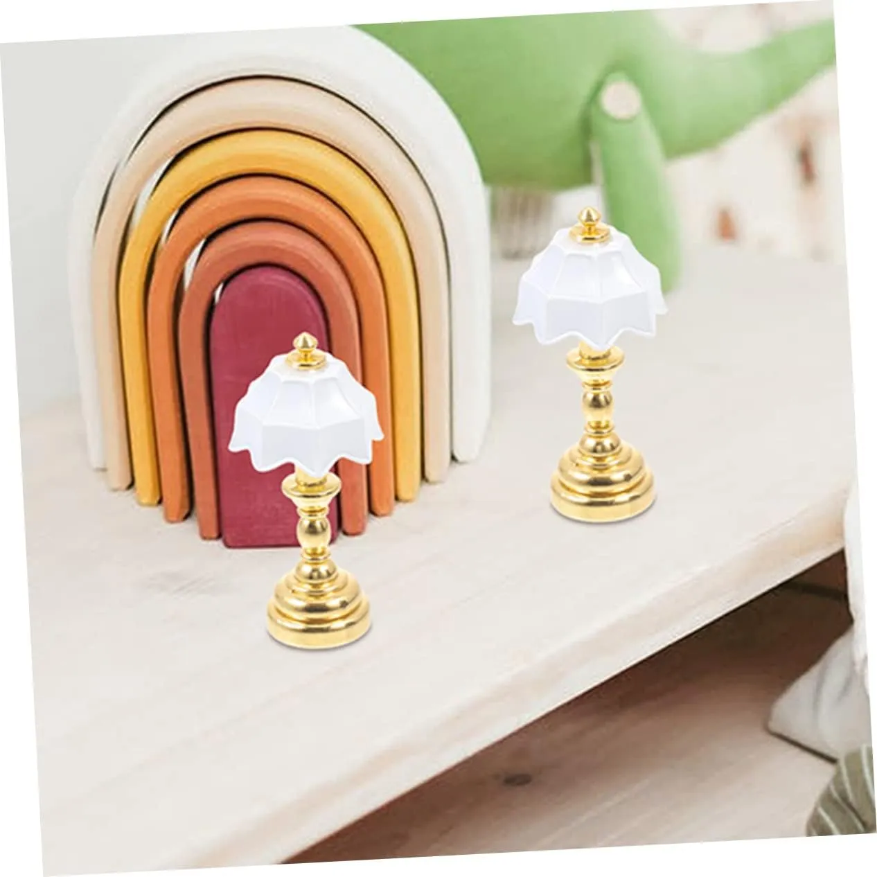 2sets Cute Miniature Lamp for Doll House Decorative Mini Desk Light Model for Boys and Girls' Room Decor 4pcs*2