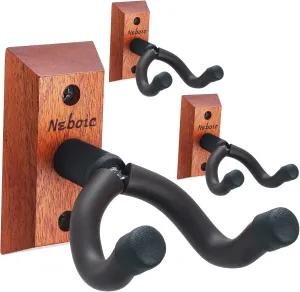 3 Pack Guitar Wall Mounts - Wooden Guitar Hangers with Hooks for Acoustic, Electric, Bass, Ukulele, Banjo, Mandolin