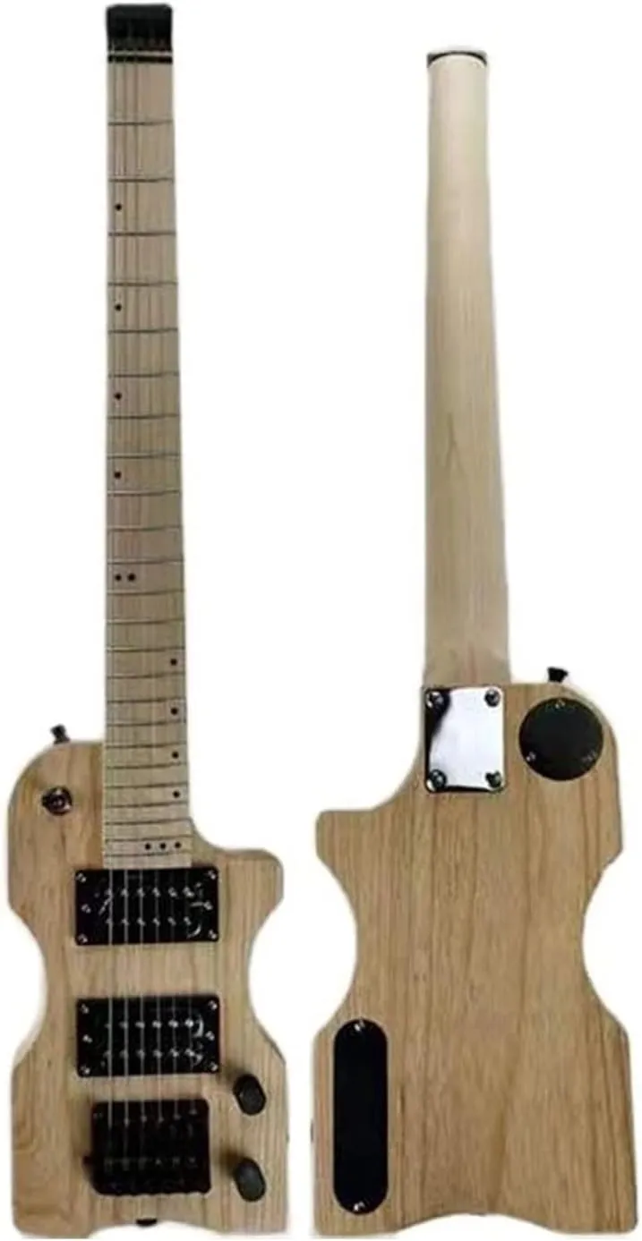 30- inch Mini Headless Electric Guitar Ash Wood Body Canadian Maple Neck 6- String 24- Fret Bolt Matte Natural Color Belt Bag Electric Guitar Neck (Size : 30 Inches)