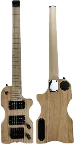 30- inch Mini Headless Electric Guitar Ash Wood Body Canadian Maple Neck 6- String 24- Fret Bolt Matte Natural Color Belt Bag Electric Guitar Neck (Size : 30 Inches)