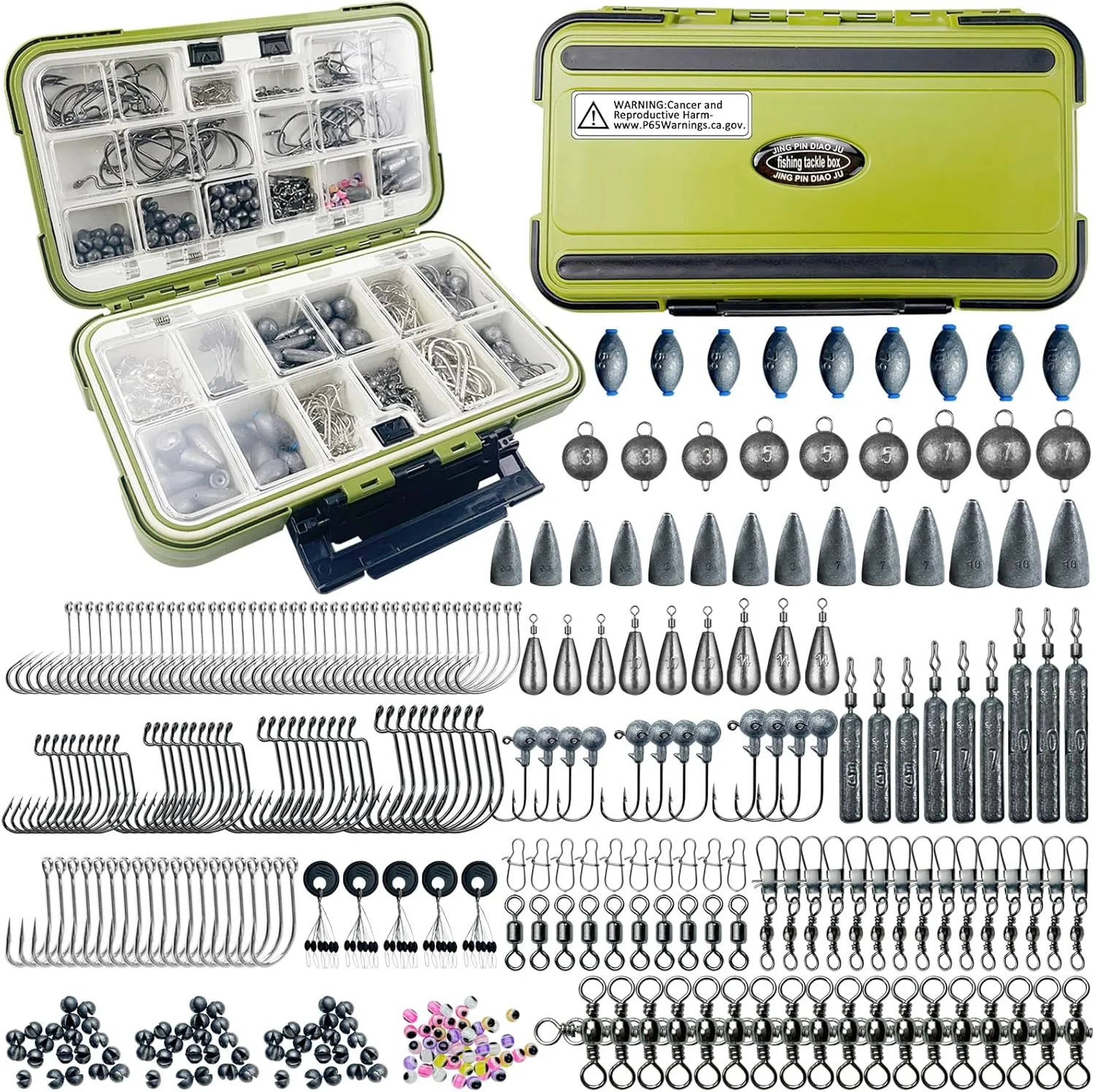 306pc Fishing Lure Accessories Kit - Including Hooks, Sinkers, Bobbers, Jigs, Beads, Swivels & Snaps - Tackle Box