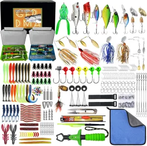 329 Pcs Bass Fishing Lures Kit Upgrade Fish Tackle Box with Tackle Included Soft Bait/Spoons/Jigs/Frog/Hooks/Weights 2025 Fishing Gear Lure Kit for Fishing Lovers Freshwater or Saltwater