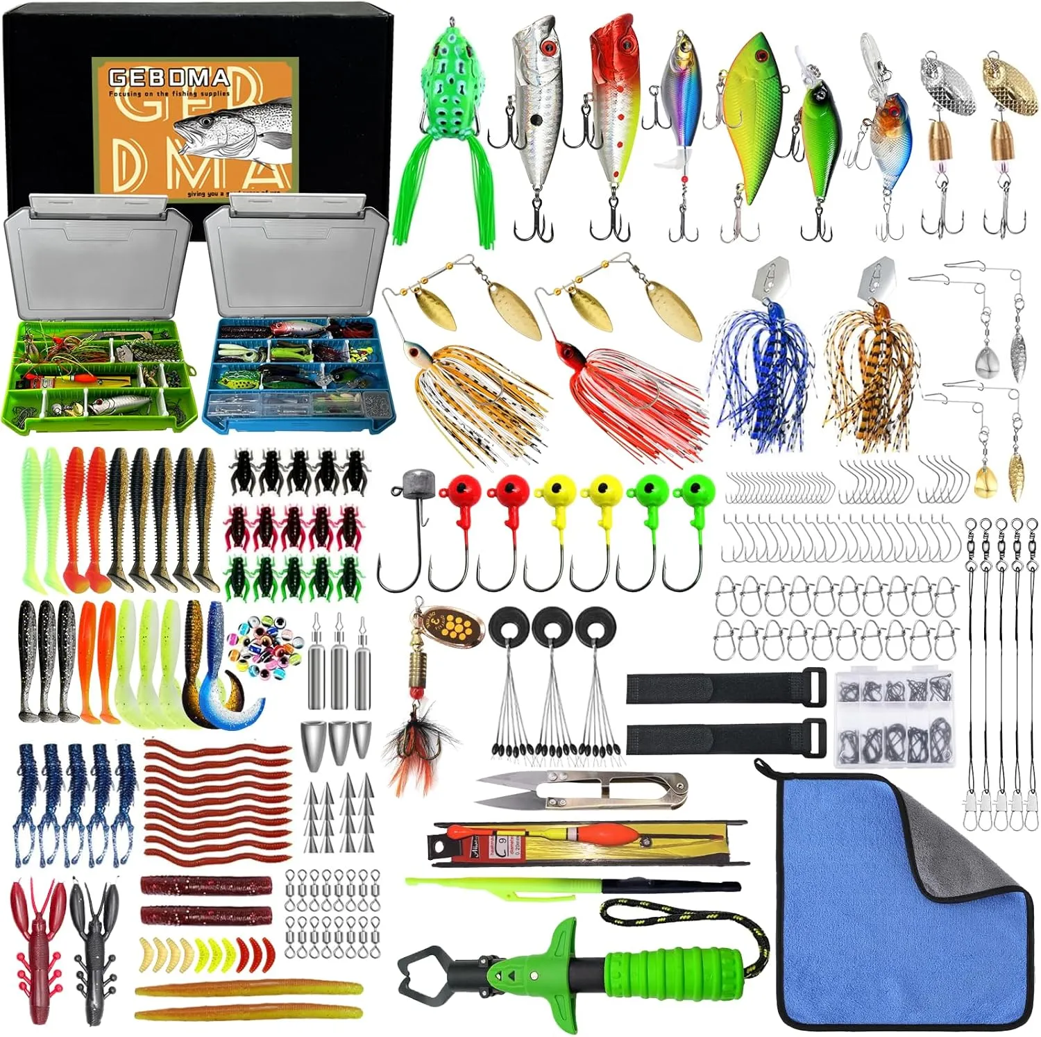 329 Pcs Bass Fishing Lures Kit Upgrade Fish Tackle Box with Tackle Included Soft Bait/Spoons/Jigs/Frog/Hooks/Weights 2025 Fishing Gear Lure Kit for Fishing Lovers Freshwater or Saltwater