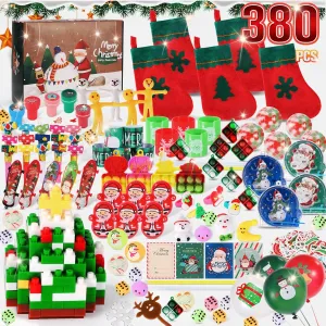 380 pcs Christmas Party Favors, Christmas Toys Bulk for Kids,Goodie Bag Stuffers, Christmas Pinata Stuffers,School Classroom Prizes,Treasure Box Toys, Carnival Prizes