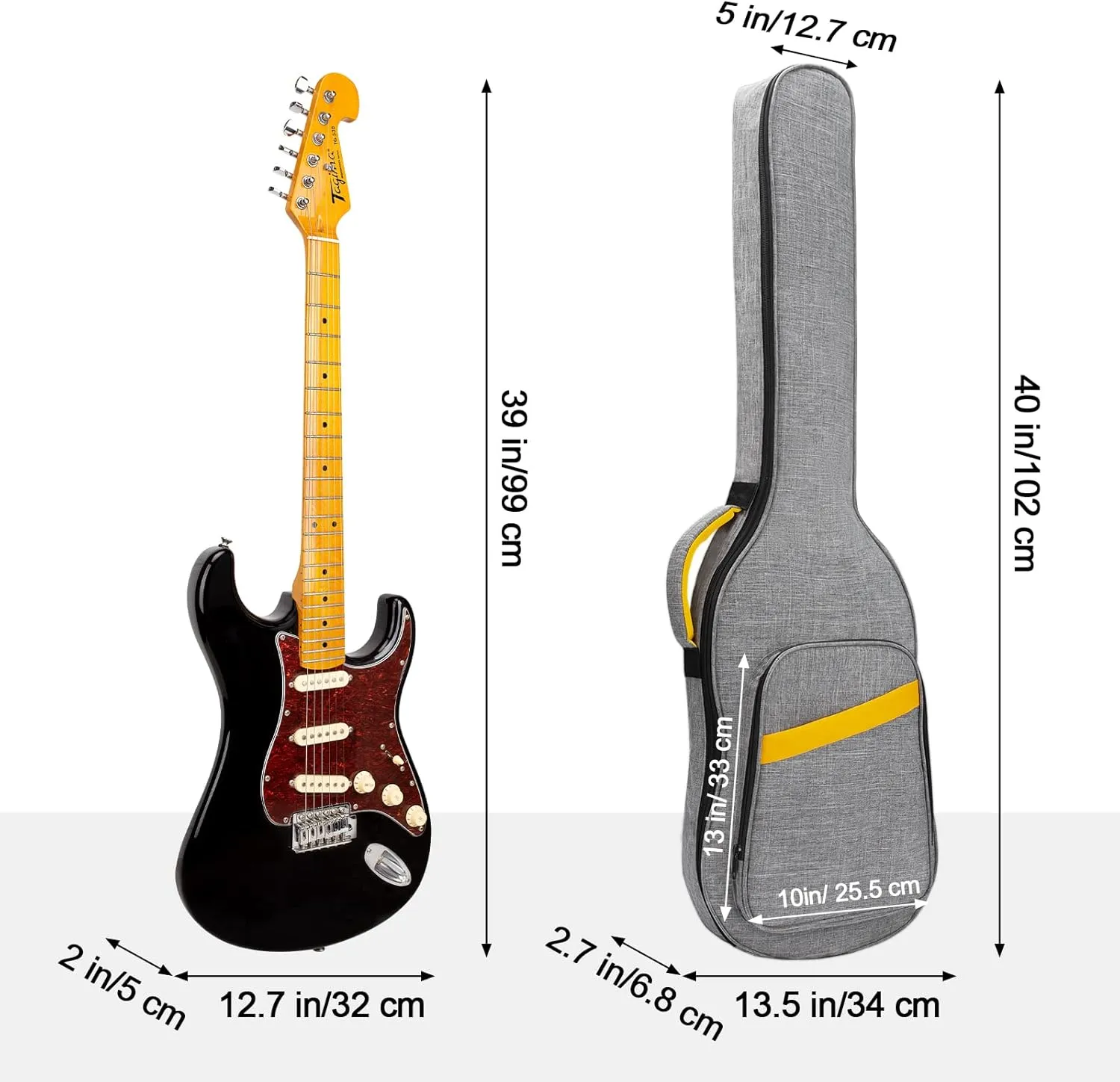39 Inch Electric Guitar Bag, Electric Guitar Case Gig Bag with 0.4 Inch Thick Padding Premium Dual Adjustable Shoulder Strap Pocket & Neck Strap Gray