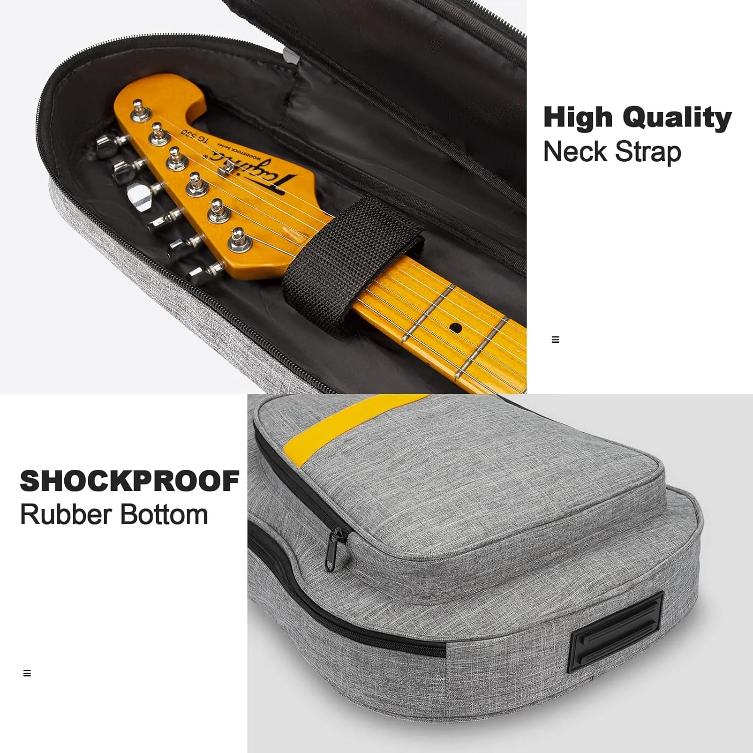 39 Inch Electric Guitar Bag, Electric Guitar Case Gig Bag with 0.4 Inch Thick Padding Premium Dual Adjustable Shoulder Strap Pocket & Neck Strap Gray