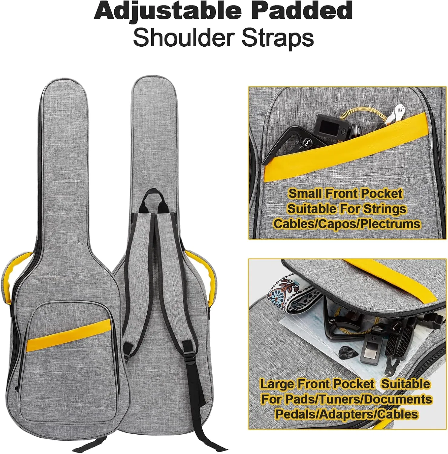 39 Inch Electric Guitar Bag, Electric Guitar Case Gig Bag with 0.4 Inch Thick Padding Premium Dual Adjustable Shoulder Strap Pocket & Neck Strap Gray