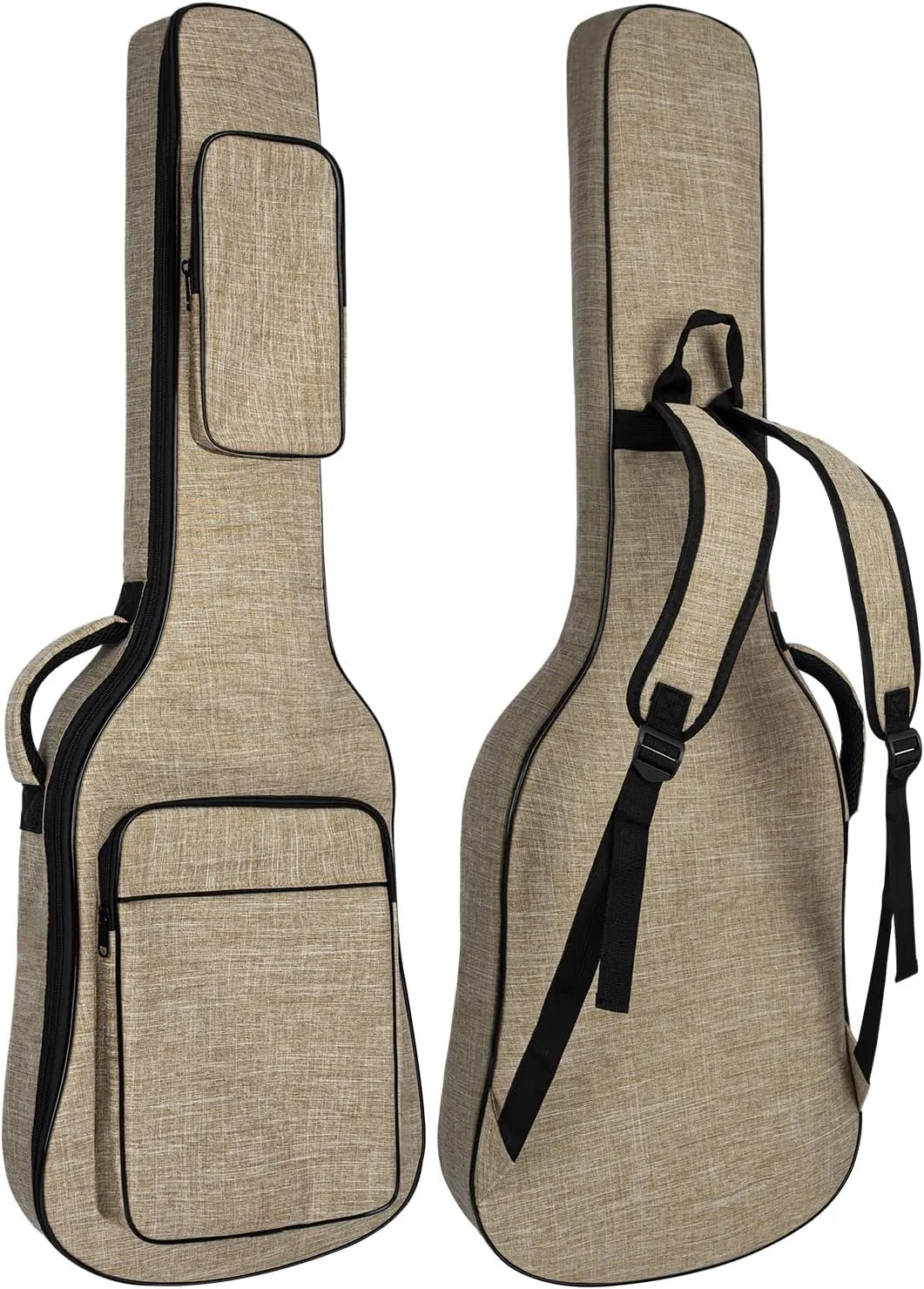 39 Inch Electric Guitar Bag, Electric Guitar Gig Bag 0.38 Inch Thick Padding Backpack Soft Electric Guitar Bag Dual Adjustable Shoulder Strap Pocket & Neck Strap Khaki