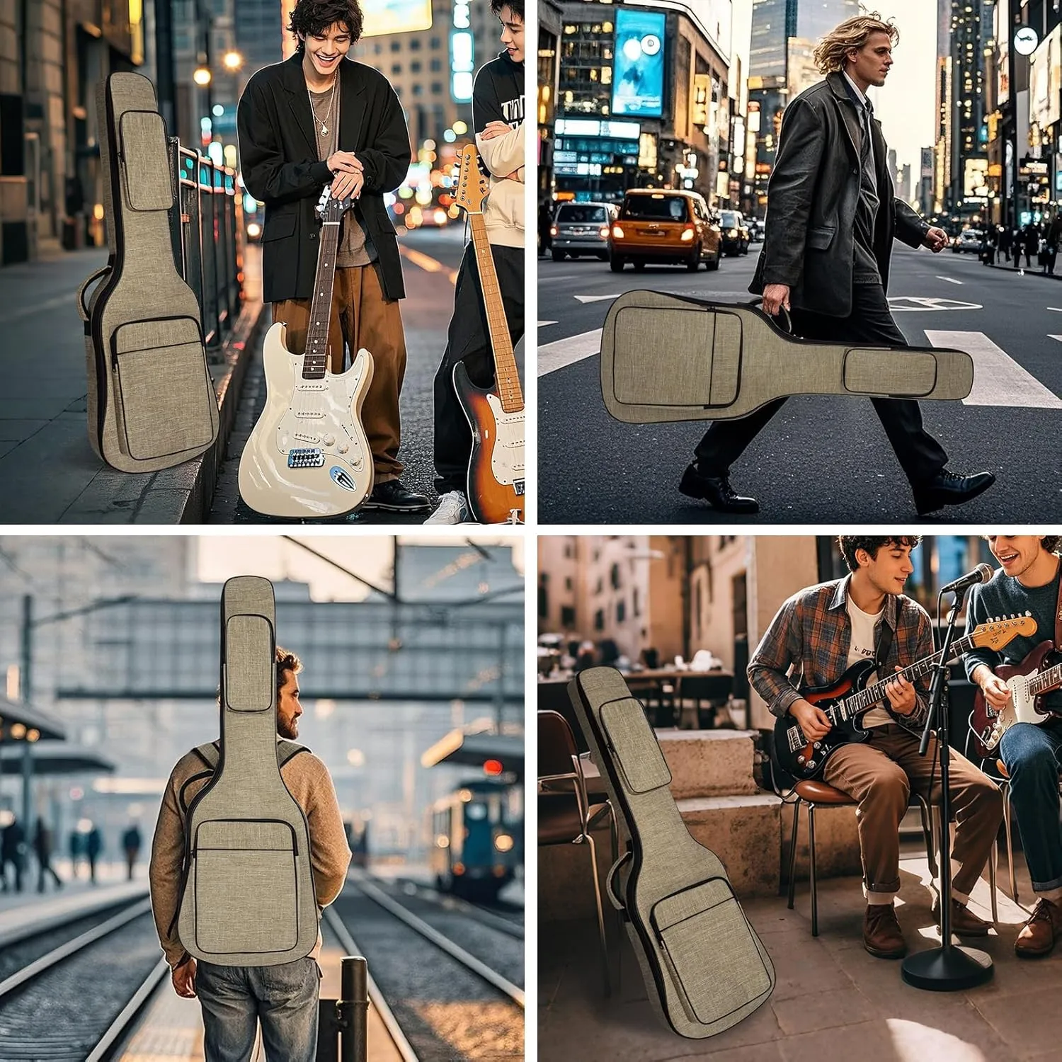39 Inch Electric Guitar Bag, Electric Guitar Gig Bag 0.38 Inch Thick Padding Backpack Soft Electric Guitar Bag Dual Adjustable Shoulder Strap Pocket & Neck Strap Khaki