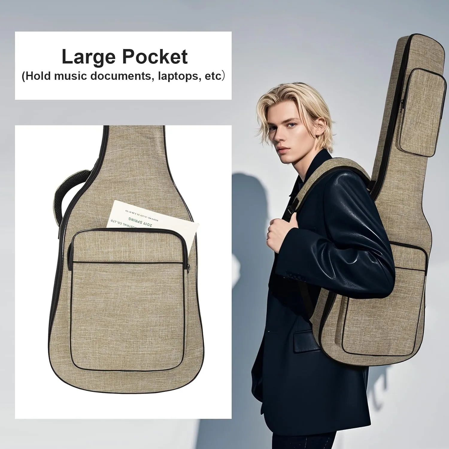 39 Inch Electric Guitar Bag, Electric Guitar Gig Bag 0.38 Inch Thick Padding Backpack Soft Electric Guitar Bag Dual Adjustable Shoulder Strap Pocket & Neck Strap Khaki