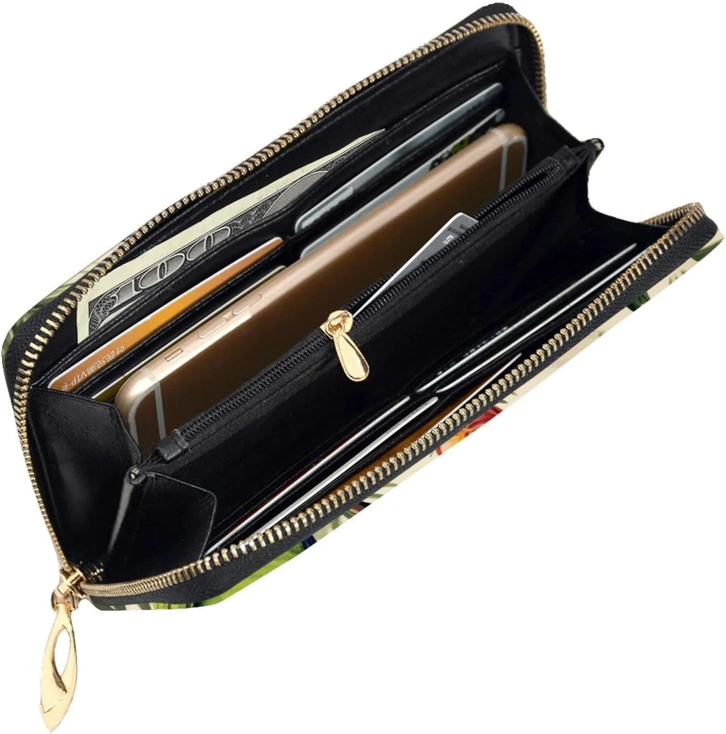 3d Couple Parrots Olive Womens Long Wallet Purse,Pu Leather Clutch Bag With Zip Card Holder Case Credit Coin