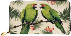 3d Couple Parrots Olive Womens Long Wallet Purse,Pu Leather Clutch Bag With Zip Card Holder Case Credit Coin
