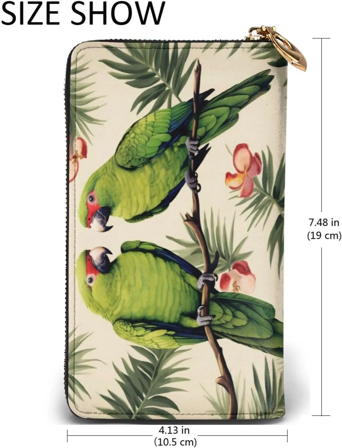 3d Couple Parrots Olive Womens Long Wallet Purse,Pu Leather Clutch Bag With Zip Card Holder Case Credit Coin