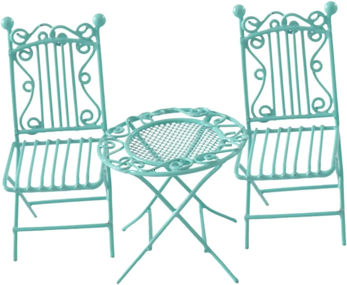 3pcs Miniature Table and Chair Set Scale Metal Furniture for Dollhouse for Mini Garden and Bistro Decor Present for Collectors