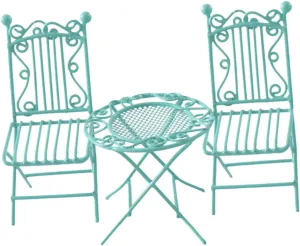 3pcs Miniature Table and Chair Set Scale Metal Furniture for Dollhouse for Mini Garden and Bistro Decor Present for Collectors