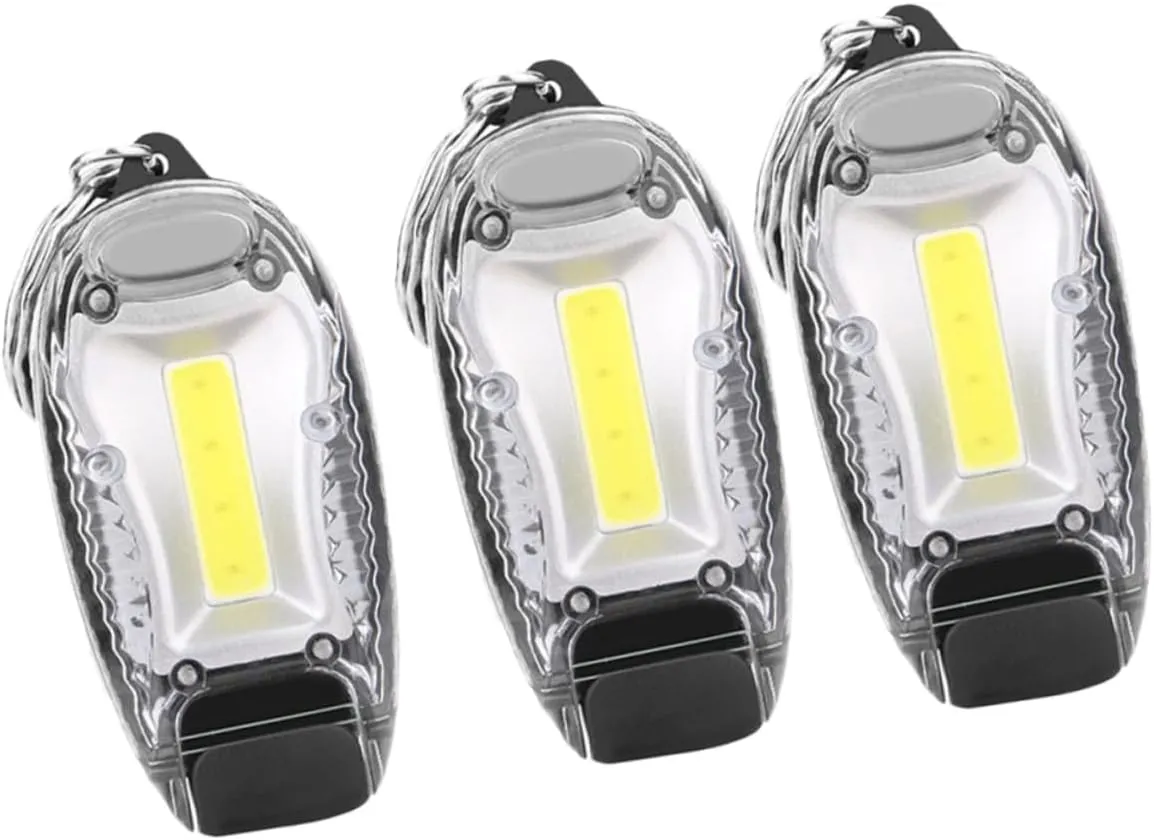 3Pcs Portable Mini Keychain Light Cob LED Keyring Torch Lamp Battery Included for Camping Hiking Fishing Easy to Carry Versatile Outdoor Lighting