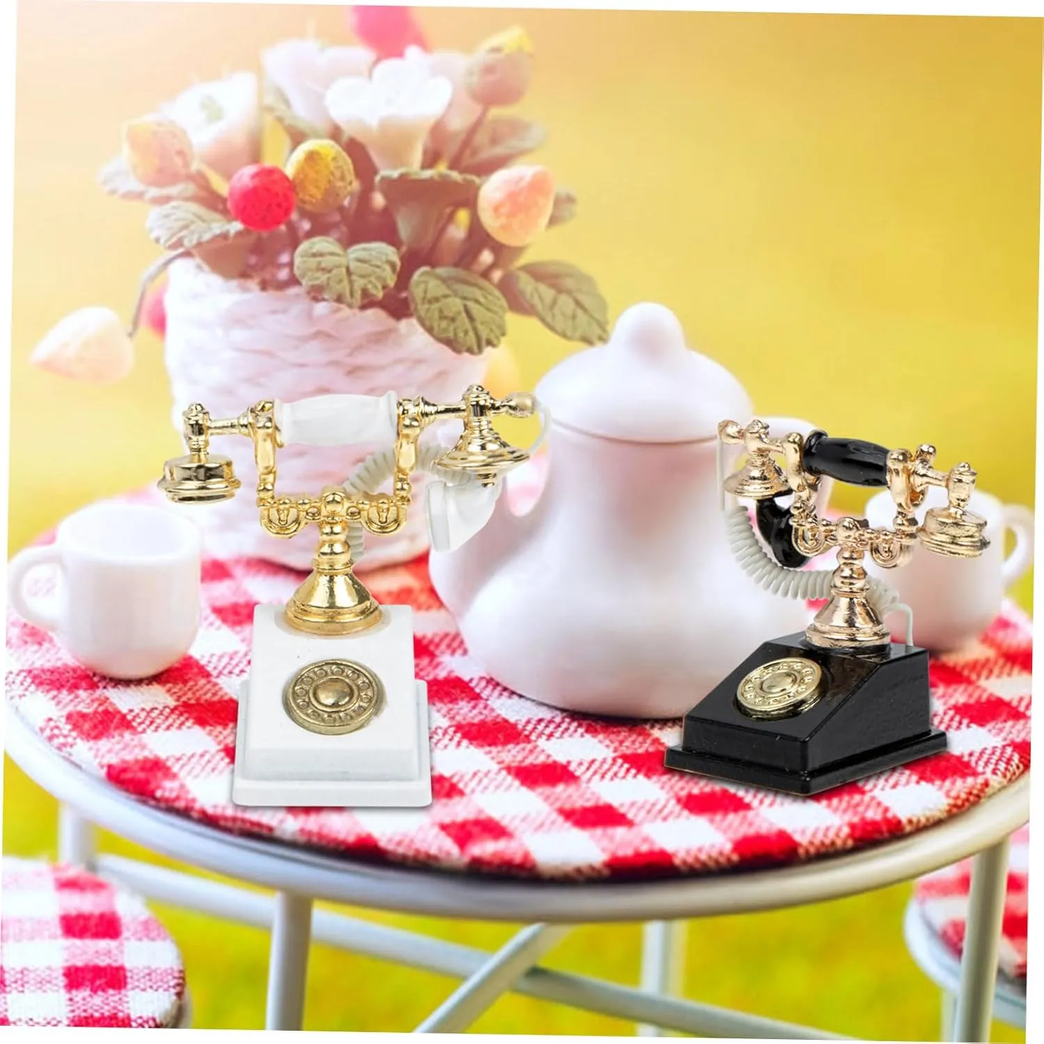 3sets 2pcs Miniature Retro Telephone Model Realistic Dollhouse Furniture Accessories for Parties Educational Decor Items 2pcs*3
