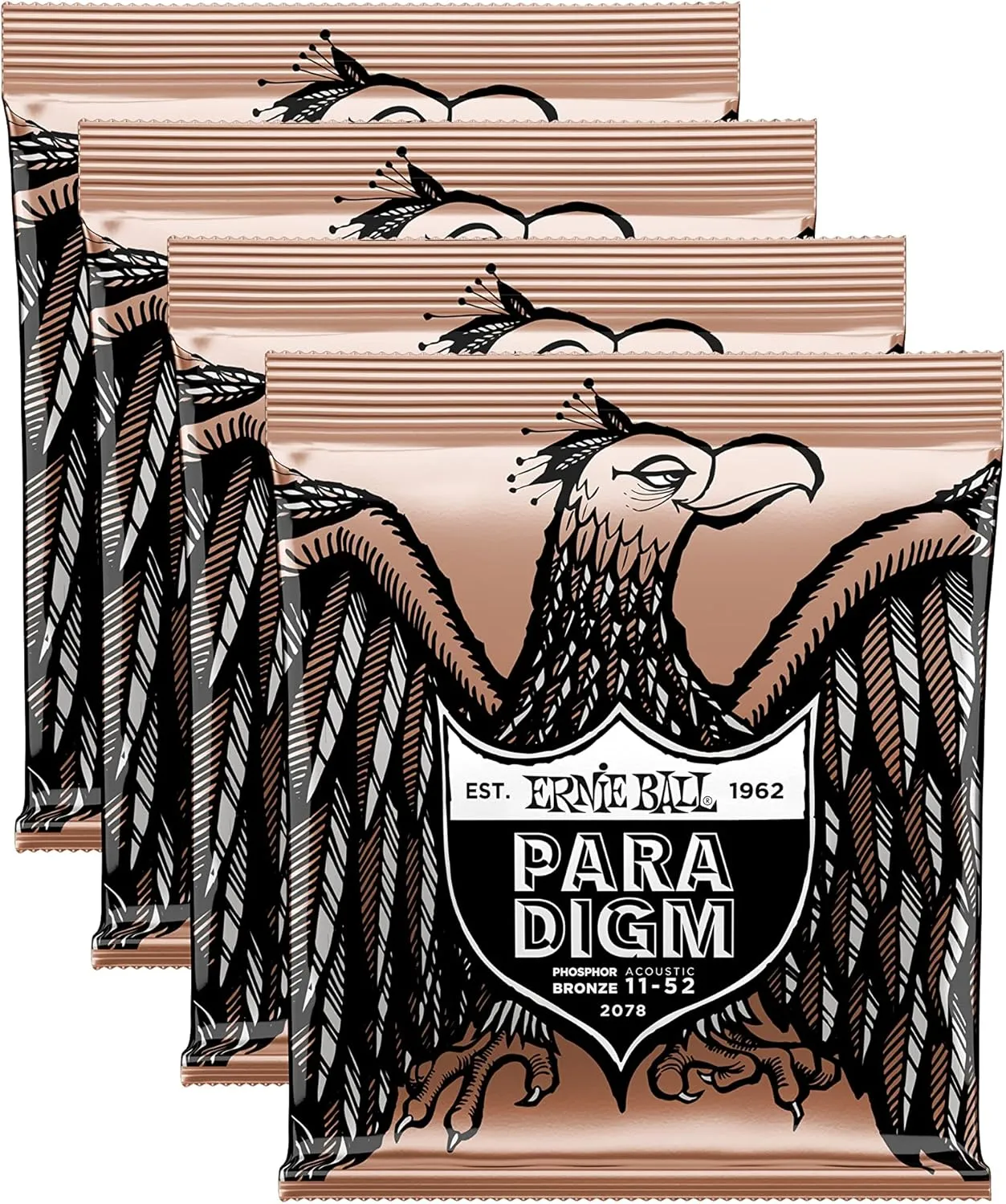 4 PACK Ernie Ball 2078 Paradigm Phosphor Bronze Acoustic Guitar Strings Light 11-52