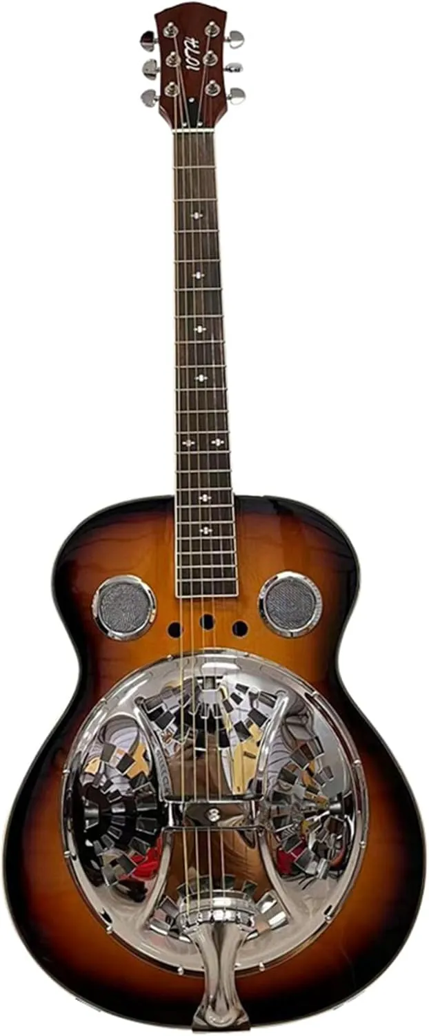 40" Vintage Echo Guitar, Metal Resonator Guitar with Spruce Plywood Top, Rosewood Fingerboard (Black Brown)