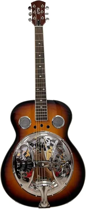 40" Vintage Echo Guitar, Metal Resonator Guitar with Spruce Plywood Top, Rosewood Fingerboard (Black Brown)
