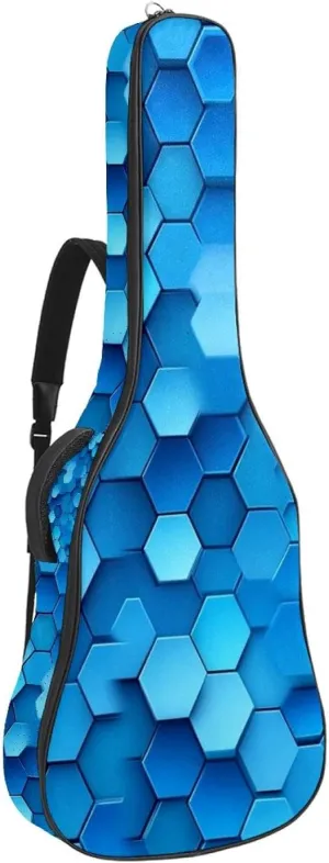 41 Inches Guitar Bag Dual Adjustable Shoulder Strap Acoustic Guitar Gig Bag, Hexagon Geometric Texture Blue 28 Guitar Case Waterproof Oxford Cloth Thicken Sponge