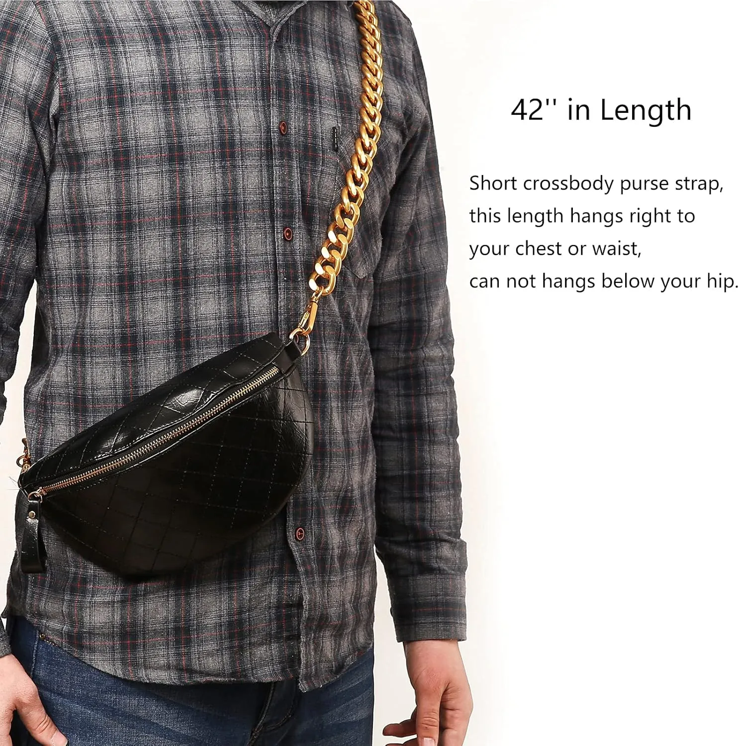 42''Substantial Big Metal Cross-Body Chain Purse Strap Replacement for Mini Wallet,Waist Pack,Chest Bag
