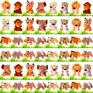 48 Pcs Bulk Mini Jungle Animal Plush Toys Small Stuffed Forest Animals in 4-5.5 Inch Tiny Zoo Animals Toys with Keychains for Safari Animal Themed Parties Teacher Student Award (Sitting, Creeping)