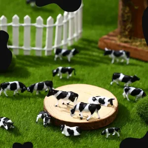 48 Pcs Mini Black and White Cattle Figurines Decoration Simulated Cattle Scale 1: 87 Realistic Plastic Cow Figurines Farm Animals Miniature Cows for Holiday Party Ornaments